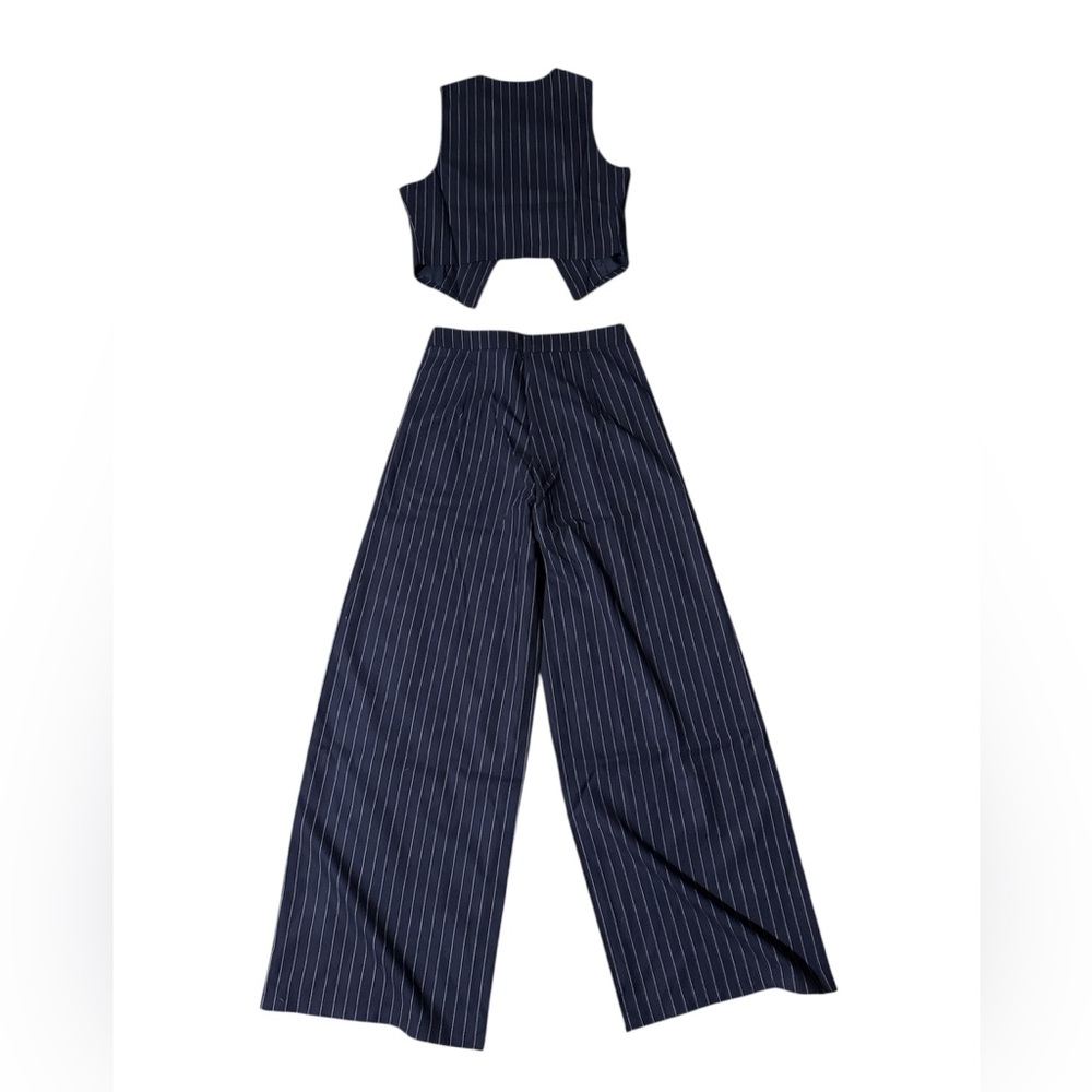 Commense Dark Blue Striped Wide-Leg Jumpsuit - Picture 2 of 2